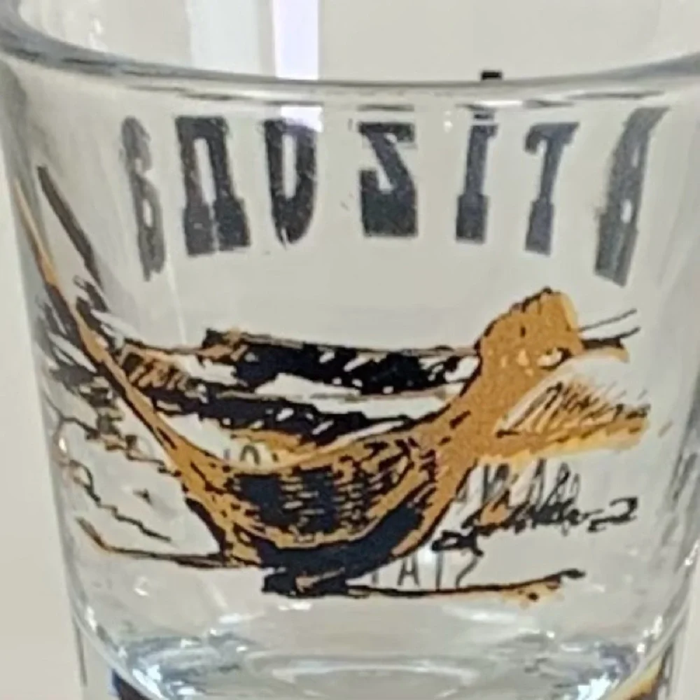 Arizona Grand Canyon State souvenir shot glass with Roadrunner.